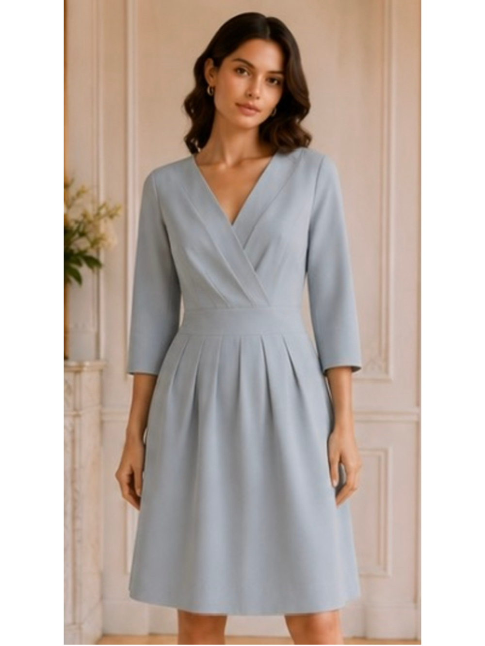 Carolina Herrera Midi Dress Size 8 Blue Virgin Wool Quiet Luxury New